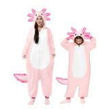 Spooktacular Creations Halloween Axolotl Costume, Kids Axolotl Pajama, Pink Zip-Up Hooded Jumpsuit for Kids, One-piece Animal Pajama for Boys Girls Halloween Dress-up Cosplay Themed Parties 8-10 Years