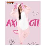 Spooktacular Creations Halloween Axolotl Costume, Kids Axolotl Pajama, Pink Zip-Up Hooded Jumpsuit for Kids, One-piece Animal Pajama for Boys Girls Halloween Dress-up Cosplay Themed Parties 8-10 Years