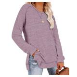 Aokosor Womens Tops 2025 Pullover Casual Soft Long Sleeve Shirts Fall Loose Fit Clothing Vacation Pink L