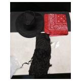 Xtinmee 4 Pcs Halloween Western Cowgirl Outfits Set Women Tassel Vest Cowboy Hat Dangle Drop Earring Paisley Bandana Dress up(Medium,Black)