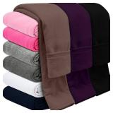 Kiiavoro Girls Fleece Lined Leggings Cotton Kids Winter Warm Leggings Thick Thermal Tights Pants 3 Pack, Black, Brown, Purple 10-12Y
