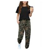 Arshiner Teen Girl Clothes Fashion Jogger Set Short Sleeve Tops and Pants with Pockets Kids Fall Outfits Camouflage 12-13Y