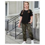 Arshiner Teen Girl Clothes Fashion Jogger Set Short Sleeve Tops and Pants with Pockets Kids Fall Outfits Camouflage 12-13Y