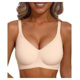 Vertvie Racerback Bras for Women Full Coverage Supportive Wireless Bras Push Up Seamless Bralettes Convertible T-Shirt Bra(Nude,Medium)