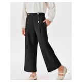 Haloumoning Girls Wide Leg Pants Kids Fashion Elastic Waist Front Button Trousers with Pockets 6-7 Years Black