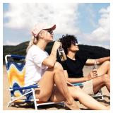 SunnyFeel Low Folding Beach Chair for Adults, Lightweight Beach Chair, Portable Camping Sand Chairs with Hard Armrest, Supports 300lbs for Beach Lawn Concert