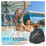 Retails for $124! Herdio 8" Outdoor Rock Bluetooth Speakers Wired IPX7 Waterproof 600 Watt Resin Material All Weather for Deck Pool Backyard Patio Garden BBQ (1 Pair Black)