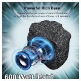 Retails for $124! Herdio 8" Outdoor Rock Bluetooth Speakers Wired IPX7 Waterproof 600 Watt Resin Material All Weather for Deck Pool Backyard Patio Garden BBQ (1 Pair Black)