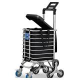 Stairs Climbing Shopping Cart 360 Swivel Wheels Foldable Collapsible & Lightweight, Perfect for Groceries Laundry Utility Cart