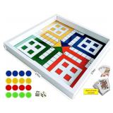 Real Glass Top Ludo Board Game 17 inches by 17 inches, Ludo Board Game with 16 Tokens and 2 Dice,