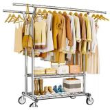 Heavy Duty Clothes Rack, Rolling Clothing Rack With Shelves Load 620 LBS, Double Rod Clothing Racks for Hanging Clothes, Portable& Adjustable Clothes Rack with Wheels Garment Rack