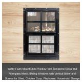 Retails for $125! Yuzzy 24" x 36" Shed Windows with Tempered Glass and Fiberglass Screen, 2 Pack Small Sliding Windows for Shed, Chicken Coop, Playhouse, Household, Garage, Barns (Black)