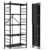Himix Storage Shelves with 20 Hooks, 5-Tier Collapsible Organization Storage Rack Bookshelf Folding Pantry Shelves Cube Shelf Wire Shelving Holds 440 Ibs for Garage Kitchen Room
