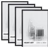 HEART ART 24 x 36 Poster Frame 4 Pack,24x36 Frame without Mat for Horizontal or Vertical Wall Mounting,Black