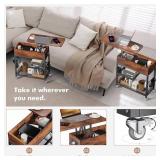 Colima Lift Top End Table with Charging Station and Wheels, Sofa Side Table with USB Port & AC Outlets, Movable Bedside Nightstand with Side Bag for Office Living Room Bedroom(Rustic Wood)