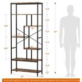 Book Shelf, 5 Tier Bookcase, Tall Bookshelf Modern Book Case for Books, Ornament, Free Standing Storage Organizer for Bedroom Home Office Kitchen Living Room (Rust Brown, 6-Tier)