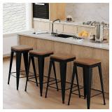 Retails for $120! Bar Stools Set of 4 Metal Bar Stool Counter Height Bar Stools Black, Modern 24" Bar Chairs Without Back,Wooden Seat Bar Stool Counter Height