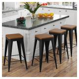 Retails for $120! Bar Stools Set of 4 Metal Bar Stool Counter Height Bar Stools Black, Modern 24" Bar Chairs Without Back,Wooden Seat Bar Stool Counter Height