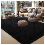 Foxmas Large Area Rugs for Living Room Bedroom 5x8 Feet, Fluffy Kids Room Plush Shaggy Nursery Rug Furry Throw Carpets for Boys Girls, College Dorm Fuzzy Rugs Home Decorate Rug, Black