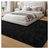Foxmas Large Area Rugs for Living Room Bedroom 5x8 Feet, Fluffy Kids Room Plush Shaggy Nursery Rug Furry Throw Carpets for Boys Girls, College Dorm Fuzzy Rugs Home Decorate Rug, Black