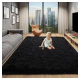 Foxmas Large Area Rugs for Living Room Bedroom 5x8 Feet, Fluffy Kids Room Plush Shaggy Nursery Rug Furry Throw Carpets for Boys Girls, College Dorm Fuzzy Rugs Home Decorate Rug, Black