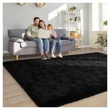 Foxmas Large Area Rugs for Living Room Bedroom 5x8 Feet, Fluffy Kids Room Plush Shaggy Nursery Rug Furry Throw Carpets for Boys Girls, College Dorm Fuzzy Rugs Home Decorate Rug, Black
