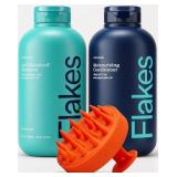 Flakes Anti Dandruff Shampoo and Conditioner Set for Men with Scalp Massager | Dry, Flaky, & Itchy Scalp Shampoo | Sulfate and Paraben Free | Hydrating Shampoo & Moisturizing Conditioner | 9 fl oz