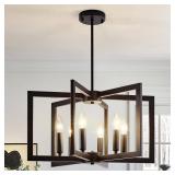 6-Light Black Industrial Chandeliers for Dining Room, Geometric Modern Farmhouse Pendant Lights Fixture, Hanging Metal for Kitchen Island Entryway Foyer Living Room Bedroom