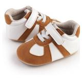 Newbron Baby Boys Girls Retro Sneakers Pu Leather Rubber Sole Walking Shoes Toddler Non-Slip First Walkers Infant Slippers Crib Shoes