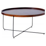 Retails for $109! Home concept 36" Solid Mango Wood Round Coffee Table - Rustic Industrial Circle Coffee Table with Metal Legs, Scandinavian Minimalist Design for Living Room (Rosewood)