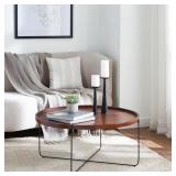 Retails for $109! Home concept 36" Solid Mango Wood Round Coffee Table - Rustic Industrial Circle Coffee Table with Metal Legs, Scandinavian Minimalist Design for Living Room (Rosewood)