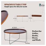 Retails for $109! Home concept 36" Solid Mango Wood Round Coffee Table - Rustic Industrial Circle Coffee Table with Metal Legs, Scandinavian Minimalist Design for Living Room (Rosewood)