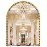 Retails for $120! 40"L x 30"W Arched Mirror for Bathroom, 40"x30" Gold Arch Bathroom Vanity Mirror, Metal Floral Frame Decorative Arch Wall Mirror, Antique Gold Arched Mirror for Washroom, Bedroom, En