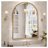Retails for $120! 40"L x 30"W Arched Mirror for Bathroom, 40"x30" Gold Arch Bathroom Vanity Mirror, Metal Floral Frame Decorative Arch Wall Mirror, Antique Gold Arched Mirror for Washroom, Bedroom, En