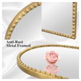 Retails for $120! 40"L x 30"W Arched Mirror for Bathroom, 40"x30" Gold Arch Bathroom Vanity Mirror, Metal Floral Frame Decorative Arch Wall Mirror, Antique Gold Arched Mirror for Washroom, Bedroom, En
