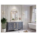 Retails for $120! 40"L x 30"W Arched Mirror for Bathroom, 40"x30" Gold Arch Bathroom Vanity Mirror, Metal Floral Frame Decorative Arch Wall Mirror, Antique Gold Arched Mirror for Washroom, Bedroom, En