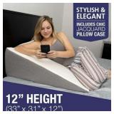 Retails for $155! 31x33x12 K lbs Extra Wide Bed Wedge Pillow with Memory Foam Top | Stylish Jacquard Cover | Extra Large Wedge Pillow for Sleeping and Acid Reflux, GERD Pillow, (Extra Large 12 Height 