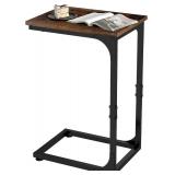 C Shaped Side Table, Small End C Table, for Living Room, Sofa, Bedside, Couch, TV Tray, Eating, Laptop Rustic Brown and Black
