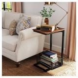 C Shaped Side Table, Small End C Table, for Living Room, Sofa, Bedside, Couch, TV Tray, Eating, Laptop Rustic Brown and Black