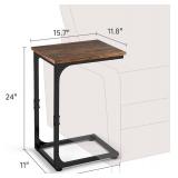 C Shaped Side Table, Small End C Table, for Living Room, Sofa, Bedside, Couch, TV Tray, Eating, Laptop Rustic Brown and Black