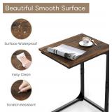 C Shaped Side Table, Small End C Table, for Living Room, Sofa, Bedside, Couch, TV Tray, Eating, Laptop Rustic Brown and Black