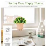 Cute Flower Pots, 2 Pack Smile Face Plant Pots, 3.5 Inch Plastic Succulent Pots with Drainage, Unique Indoor Planter for Violets/Herbs, Funny Sitting Pot for Plant Lover Gift (Beige)
