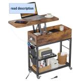 Colima Lift Top End Table with Charging Station and Wheels, Sofa Side Table with USB Port & AC Outlets, Movable Bedside Nightstand with Side Bag for Office Living Room Bedroom(Rustic Wood)