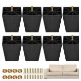 Furniture Legs Plastic Sofa Coach Legs Square Tapered Feet Sofa Legs with M8 T-Nuts Screws for Legs Sofas Chairs Cabinets Dressers Beds, Black (8, 4 Inches)