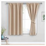 JIUZHEN Blackout Curtains for Bedroom - Thermal Insulated Room Darkening Rod Pocket Curtains for Living Room, Set of 2 Panels with Tiebacks, 38 x 45 Inch Length, Beige