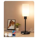 EDISHINE 19 Glass Table Lamp with Full Body Touch Control, Modern Bedside Lamp, 3-Stage Dimmable & USB-A+Type-C Charging Ports, Nightstand Lamp for Living Room, Bedroom (Black)