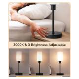 EDISHINE 19 Glass Table Lamp with Full Body Touch Control, Modern Bedside Lamp, 3-Stage Dimmable & USB-A+Type-C Charging Ports, Nightstand Lamp for Living Room, Bedroom (Black)