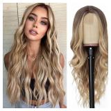 Long Ombre Blonde Wavy Wig for Women 26 Inch Middle Part Curly Wavy Wig Natural Looking Synthetic Heat Resistant Fiber for Daily Party Use (Ombre Blonde)