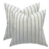 Farmhouse Linen Throw Pillow Cover, Striped Decorative Retro Pillowcase for Sofa Bedroom Pack of 2, 17x17 Inches