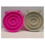 Silicone Slow Feeder Cat Bowl - Interactive Cat Puzzle Feeder for Pets Dry Wet Food Training - Prevents Puppy Kitty Overeating (Purple and White-Gray, Cat)